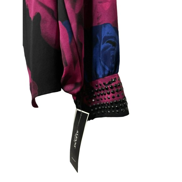 NWT Alfani Ladies Pink Blue Flowy Stylish Floral Sequin Sleeve Blouse SZ 10P - Picture 5 of 8